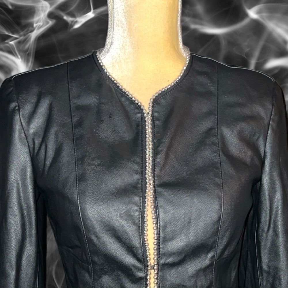 Zara Basic Black Faux Leather Hook Front Closure … - image 3